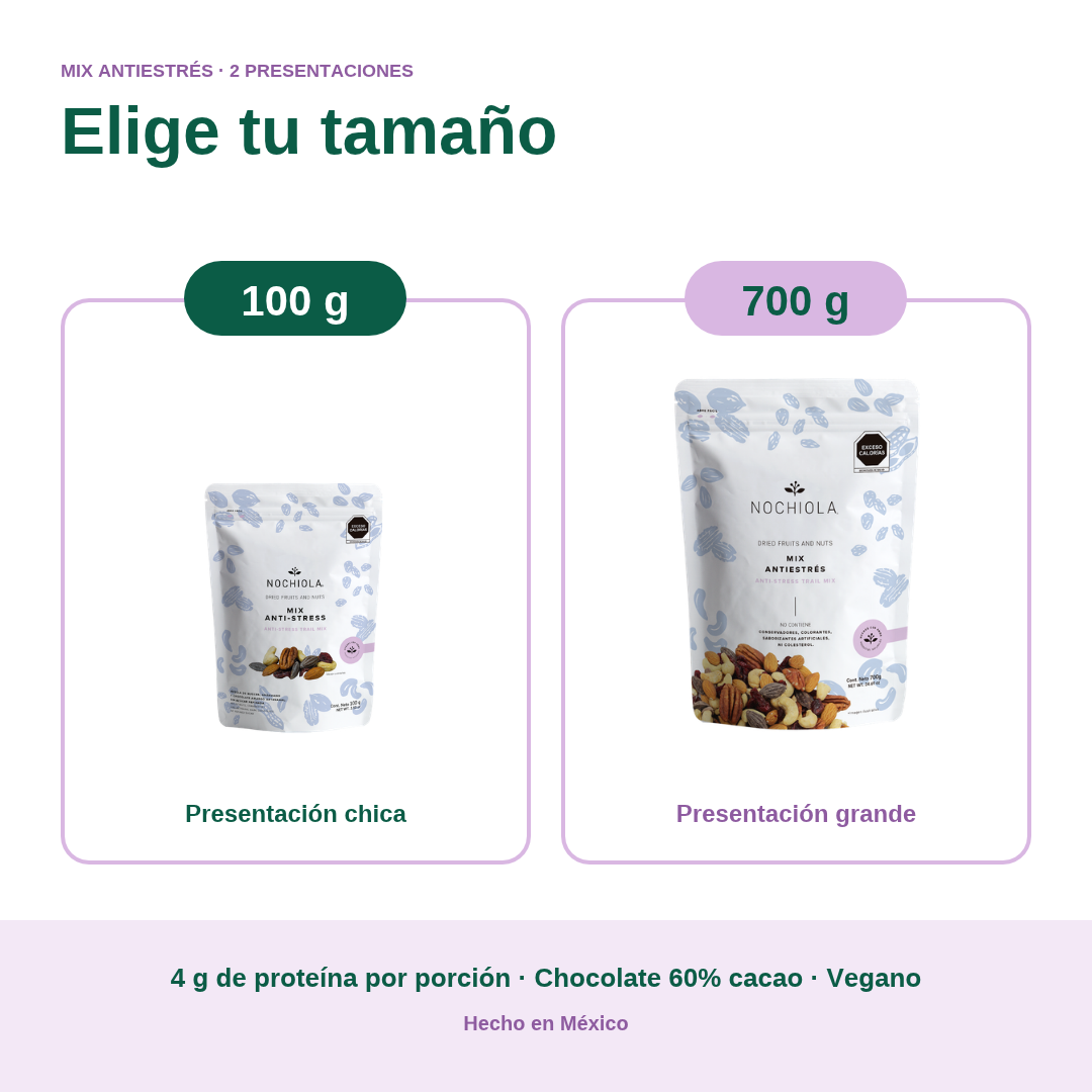 Tamaños Mix antiestrés Nochiola 100 g y 700 g