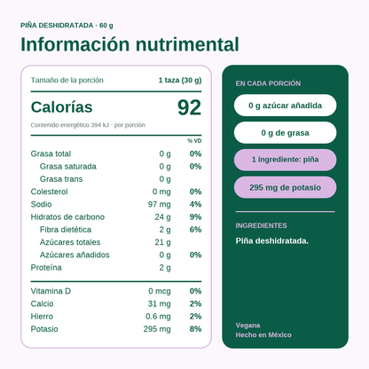 Información nutrimental Piña deshidratada Nochiola