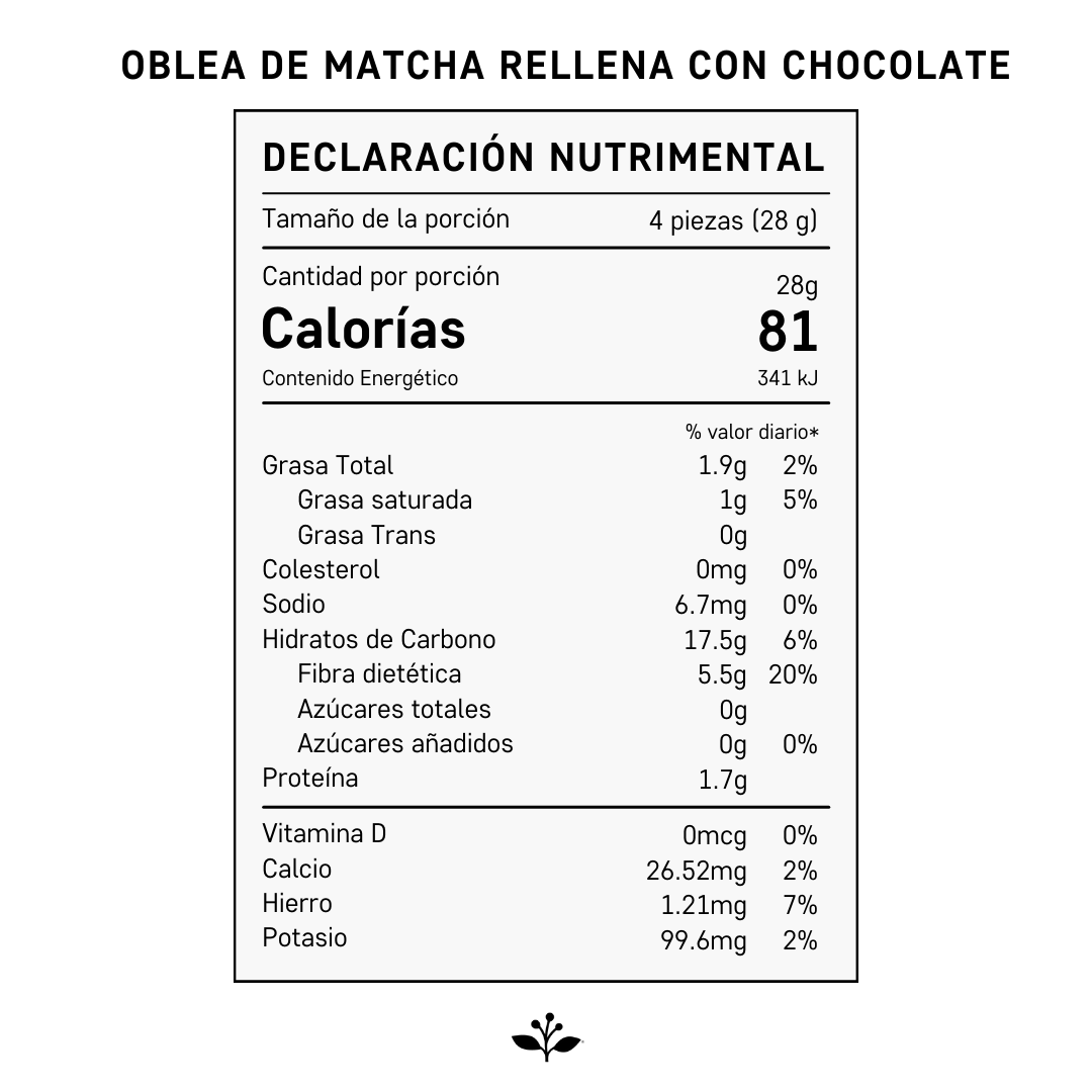 Obleas de Matcha rellena de Chocolate sin azúcar 28g